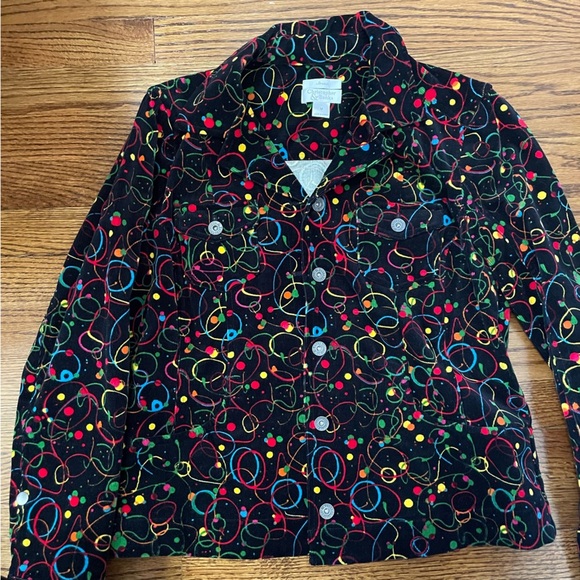 Vintage Christopher & Banks Stretch Splatter Corduroy Black Jacket Size Medium - Picture 1 of 8